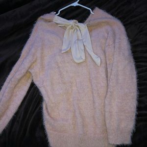 Fuzzy Pink Sweater with Bow